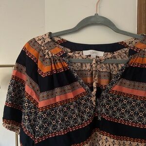 LOFT Women's Boho Striped Top - Orange, Pink, Black